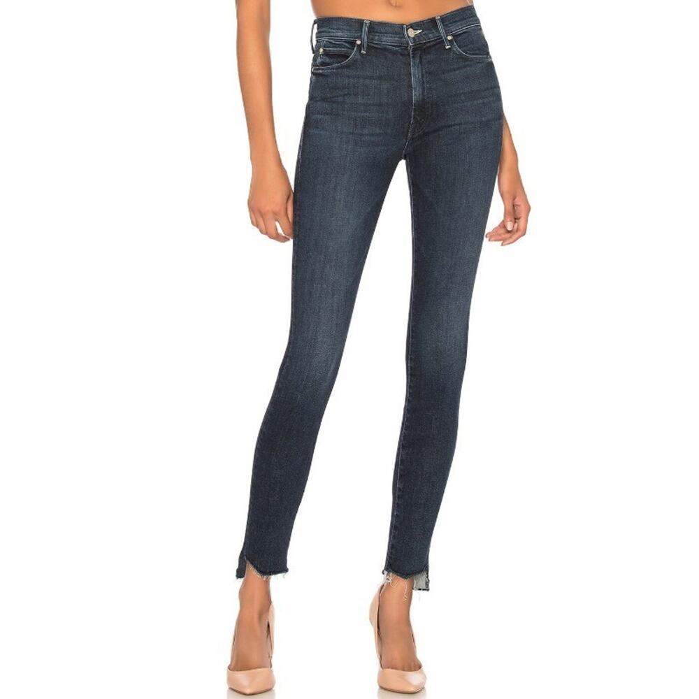 Mother Jeans 26 The Stunner Ankle Step Fray Disco Dolls Skinny Stretch Dark Wash